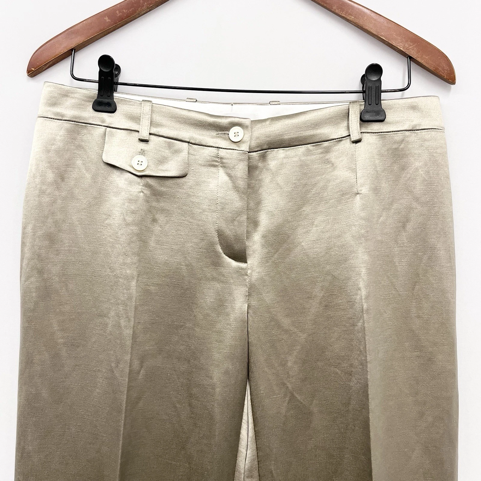 Pantalone vestito Celine lino e seta nuovo con etichetta tono champagne taglia 40