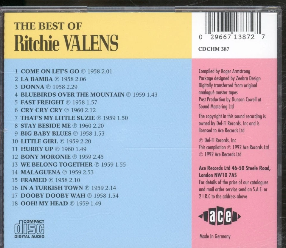 Ritchie Valens Best Of Ritchie Valens CD Europe Ace 1992 CDCHM387 - Bild 2 von 3
