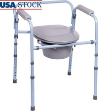 3-in-1 Portable Potty Commode Adults Camping Toilet Bedside Foldable Toilet Seat