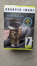 SHARPER IMAGE STAINLESS STEEL HEATED TRAVEL MUG--NEW