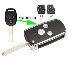Compatible 3-Button Modified Flip Key Shell for Honda HON66 Uncut Blade +Logo