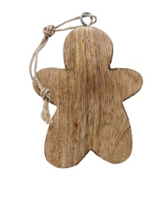 3.75 Inch Primitive Wood Natural Color Gingerbread Man Christmas Ornament
