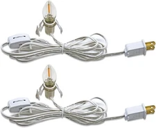 C7 Accessory Cord with 2 LED Light Bulbs, Candelabra Base E12 Socket, White Cord