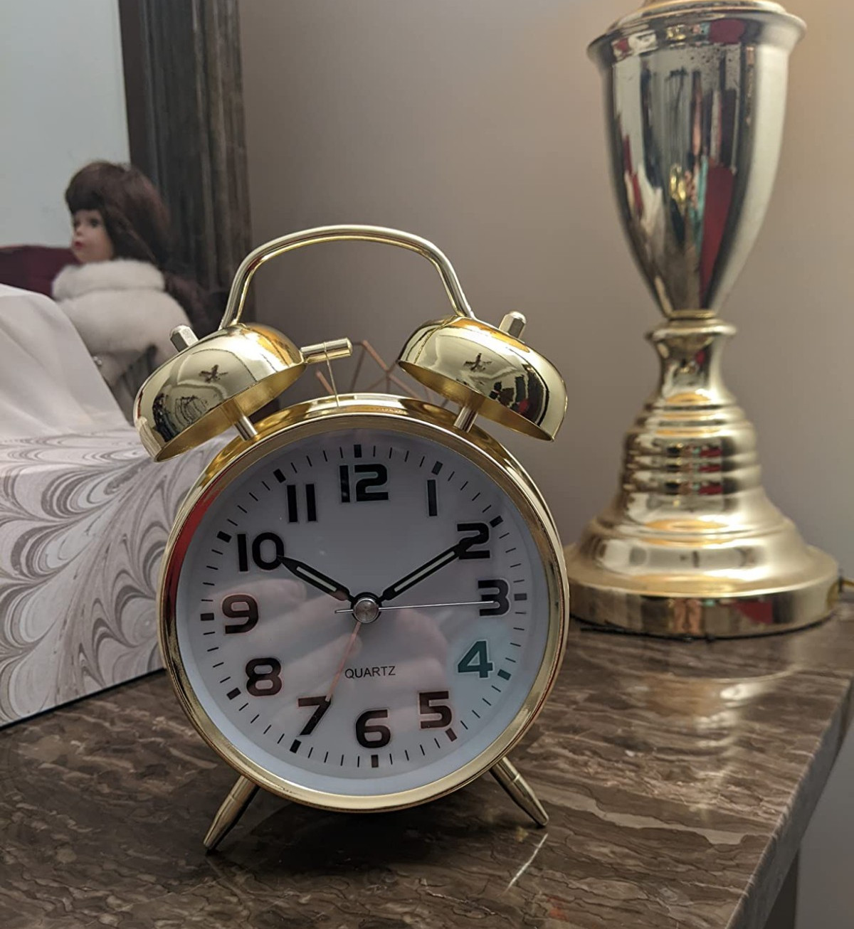 Loud Alarm Clock for Heavy Sleepers Twin Bell Vintage Gold 4" with Backlight New