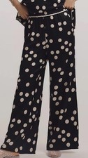 NWT Anthropologie Brooklin Printed Wide-Leg Pants Maeve Black White Polkadot XS 