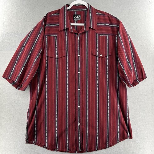 Roper Western Pearl Snap Shirt Mens Size 3XL Red Maroon Striped Short Sleeve