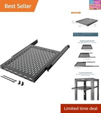 1U Sliding Rack Shelf,4-Post Vented Rack Mount Shelf,21.7in Deep with Adjusta...