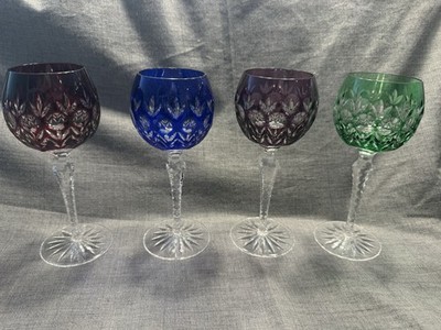 Set of 4 Florderis BAJKA / Dynasty by Godinger Cut to Clear Hock WINE Goblets