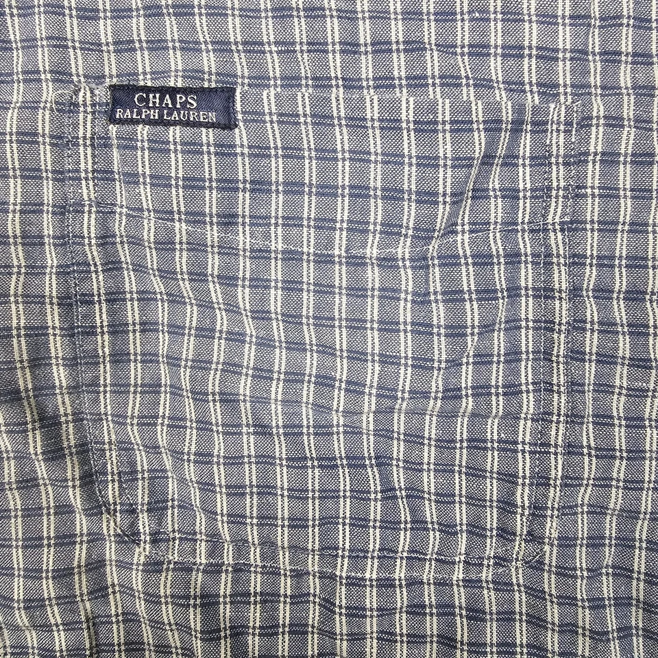 Vintage Chaps Ralph Lauren Shirt Large Blue Plaid Linen Cotton Blend 90s Dadcore - Image 3 of 4
