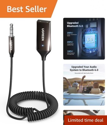 Aux to Bluetooth 6.0 Adapter 3.5mm Bluetooth Receiver for Car USB 2.0 to 3.5m...