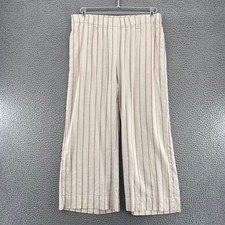 J Jill Pants Womens Medium Ivory Striped Linen Blend Stretch Pull On Wide Leg