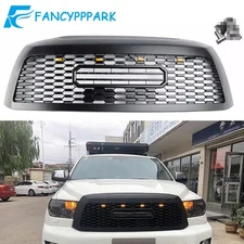 Front Grille Fit For Sequoia 2010-2018 Upper Mesh Grill W/LED Lights Matte Black