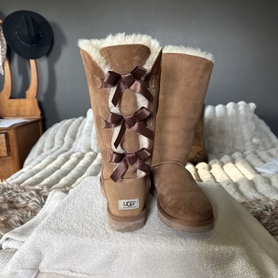 UGG Australia Bailey Bow II Women's Suede Sheepskin Boots, Chestnut, Size 8