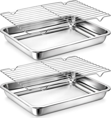 Quarter Baking Sheet Pan with Cooling Rack Set (2 Pans + 2 Racks), Stainless