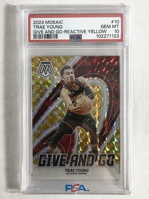 Panini Mosaic 2023-24 Trae Young Give and Go Reactive Yellow 35/99 #10 PSA 10