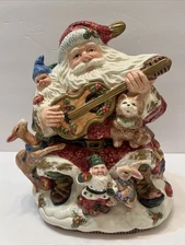 Vintage Hand Painted  Fritz And Floyd Santa Playing Guitar For Forest Animals
