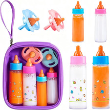 Baby Doll Bottle Accessories - 6 Pcs Magic Milk Feeding Toys Purple