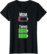 Tired Twin Mom Low Battery Charge Funny Design Unisex T-Shirt