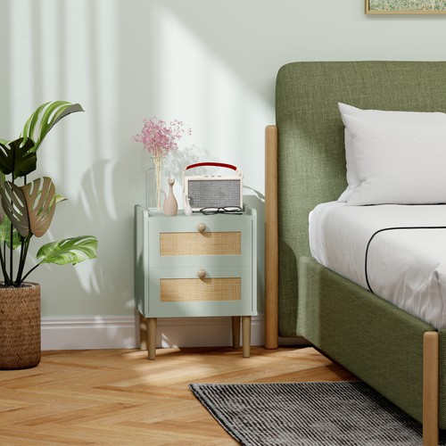 HOMCOM Cassettiera per Camera da Letto in Rattan Boho, Cassettiera a 2 Cassetti, Verde Oliva - Foto 10 di 11