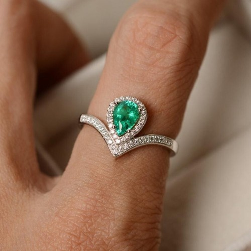 Bague de mariage émeraude naturelle et diamant 1,50 ct or blanc massif ventes exceptionnelles 14 carats taille 6,5
