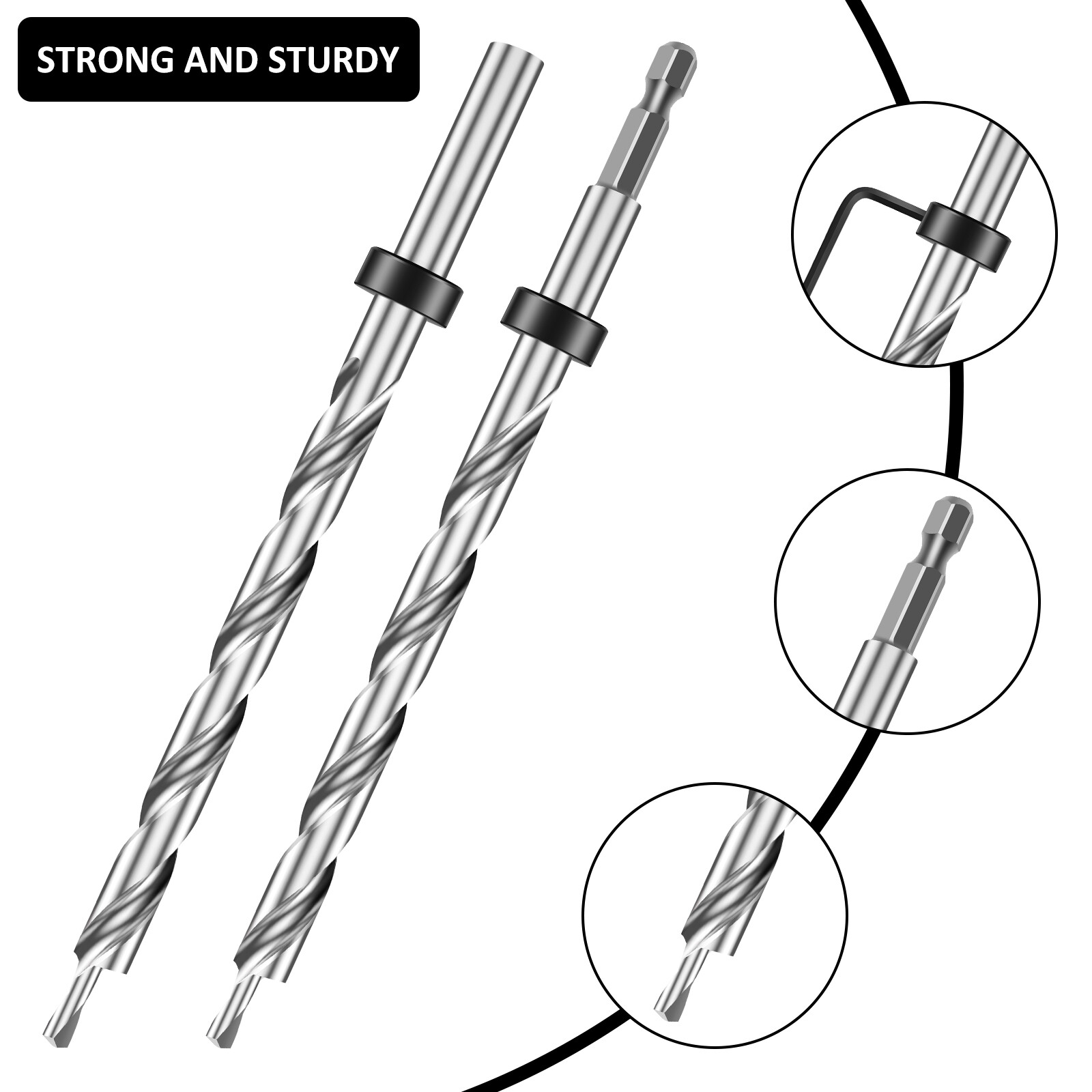 HSS Twist Drill Bit Shank Set 3.8" 1/4" Shank Pocket Hole Drill Bit
