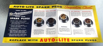 Vintage AUTO-LITE Spark Plug Inspection Chart 20'' x 9'' UNUSED Form No. 1433 LOOK