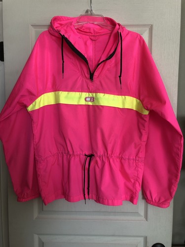 Vtg 1988 CB Sports Men’s M/L HOT NEON PINK  1/4 Zip Windbreaker Ski ~ WOW! - Bild 5 von 13