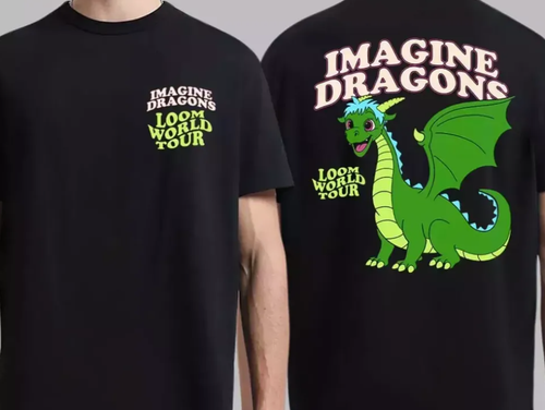 Imagine Dragons Loom World Tour 2024 Cartoon Unisex Blacktshirt