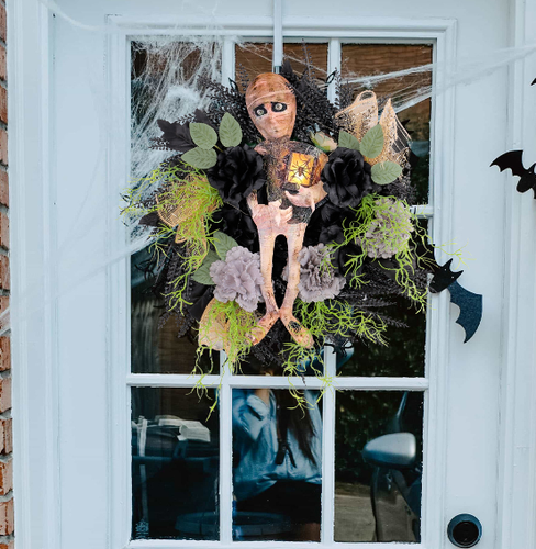 Halloween Mummy Wreath Front Door Mummy Wreath Garland Wall Window Decor - Picture 4 of 11