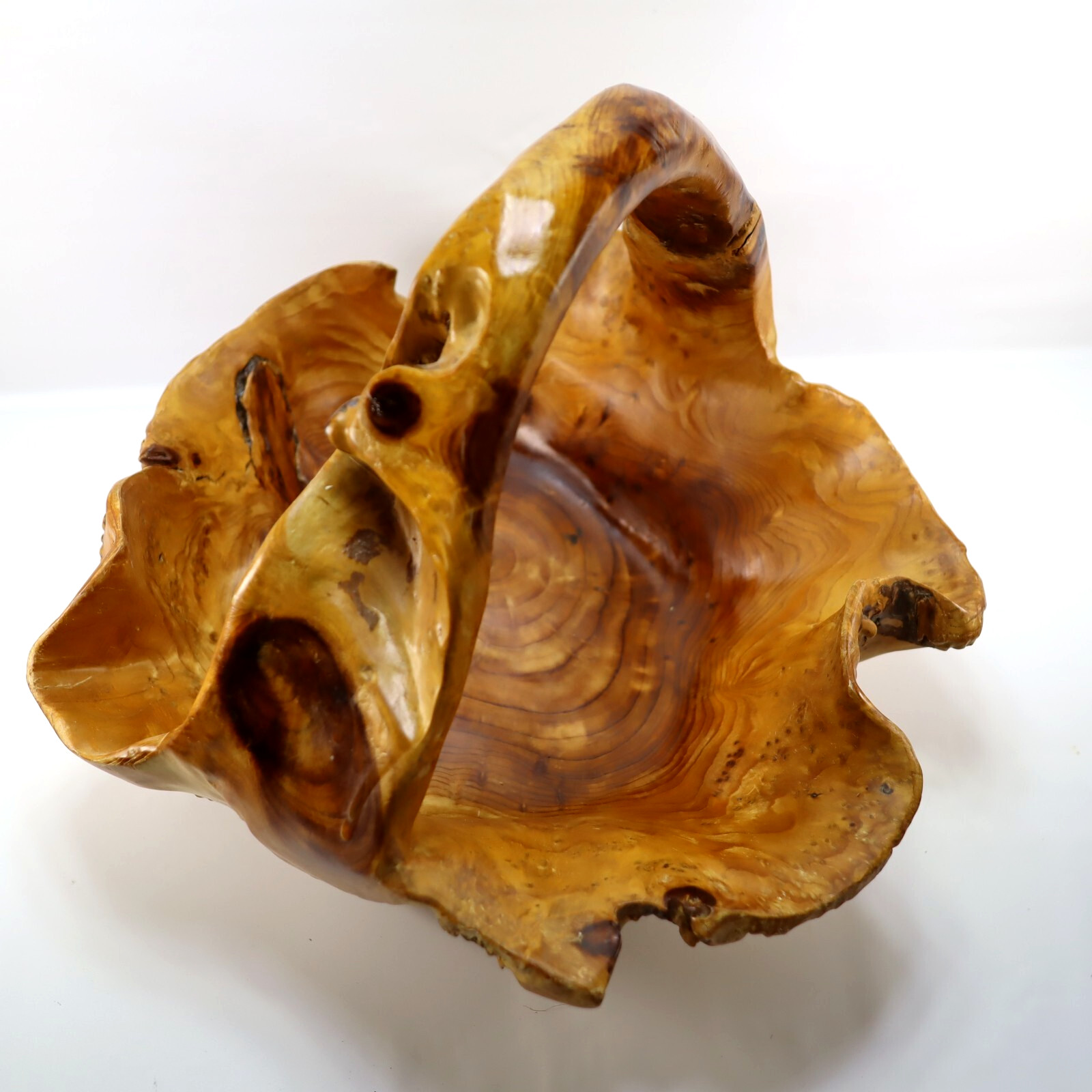 Vintage Burl Wood Basket Bowl Rustic Live Edge Handmade Artisan Driftwood Cabin