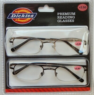 DICKIES PREMIUM READING GLASSES READERS METAL FRAME +2.50 NEW AUTHENTIC 2-PACK