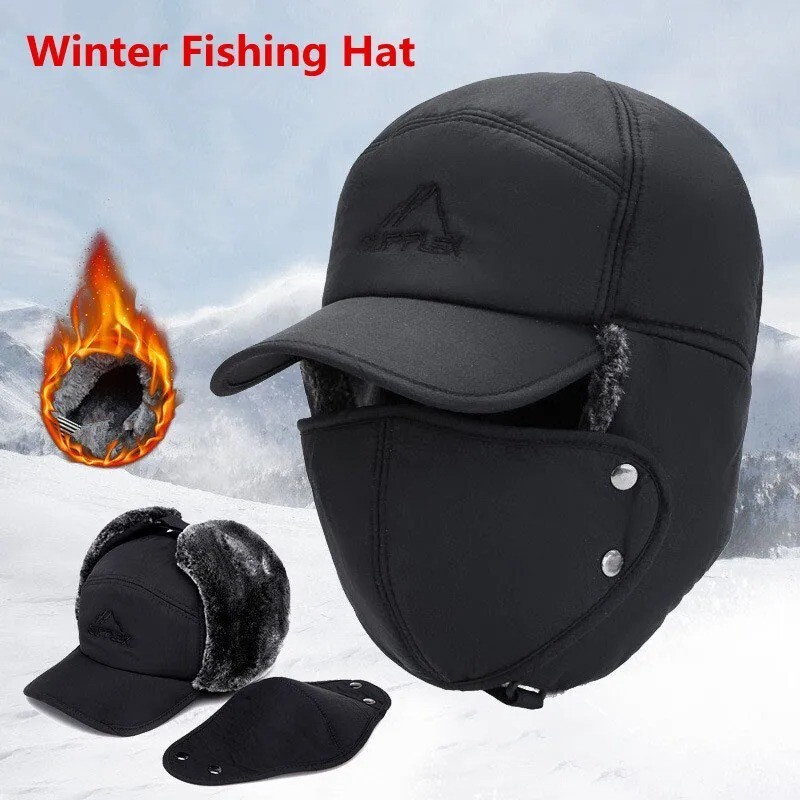 Men Winter Ear Flap Trapper Hat Face Mask Fur Aviator Thermal Warm Snow Ski Cap
