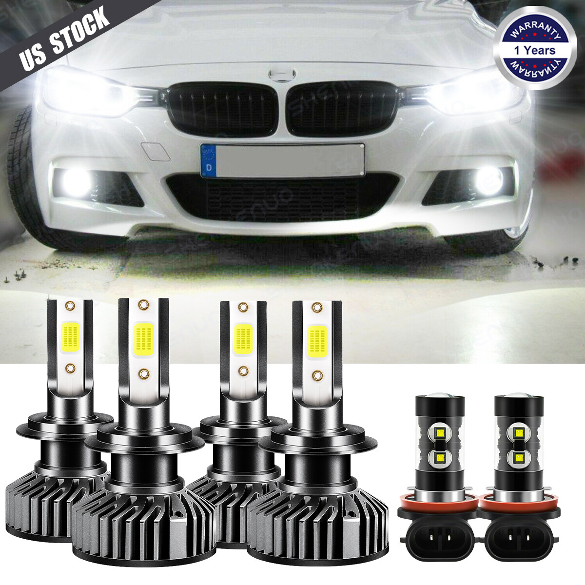 For BMW 328i 2007-2016 6*Bulbs LED Headlights Hi/Low Beams + Fog Lights 6000K