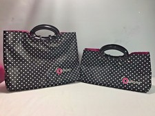 Set 2 CREATIVE OPTIONS Knit Crochet Craft Totes Black White Polka Dot