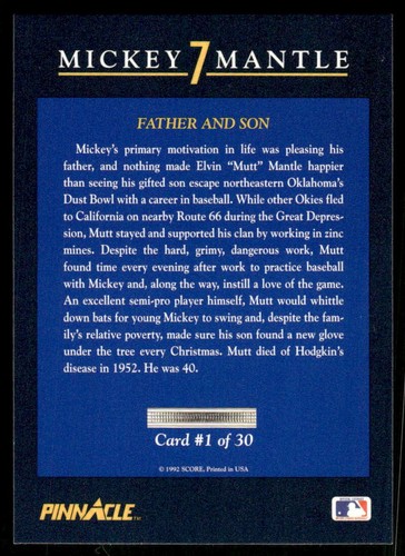 Carta Baseball Esclusiva Pinnacle 1992 Mantello di Topolino #1 - Foto 2 di 2
