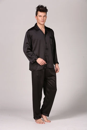 Men's Silk Satin Pajamas Pyjamas Set Long Sleeve Sleepwear Pijama Nightwear - Bild 15 von 50