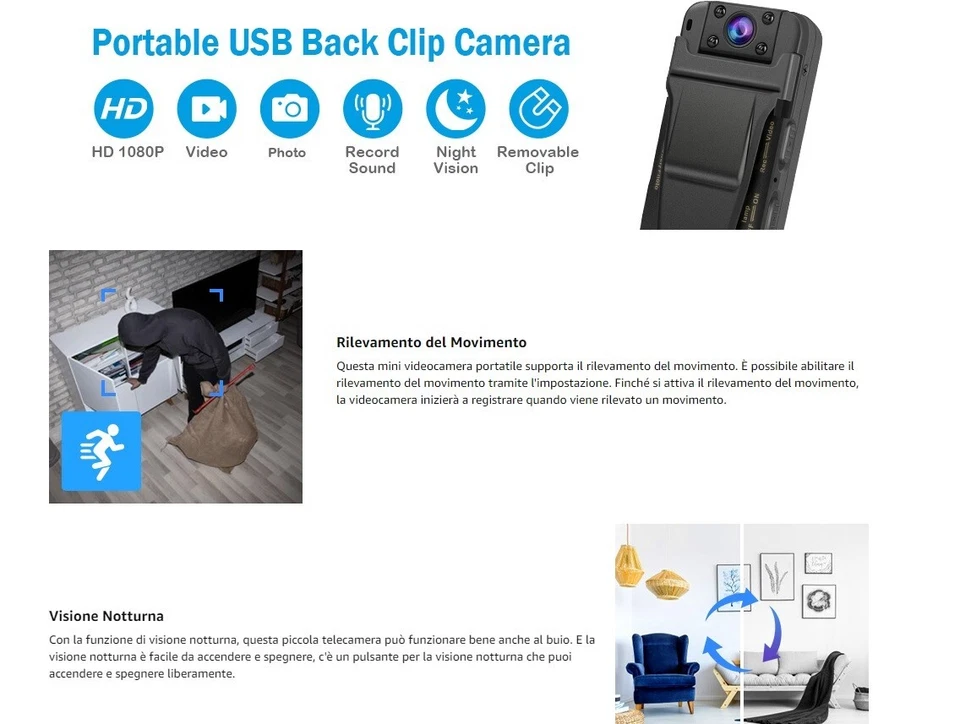 Micro Telecamera mini infrarossi atti vandalici notturna auto microcamera - Immagine 3 di 4