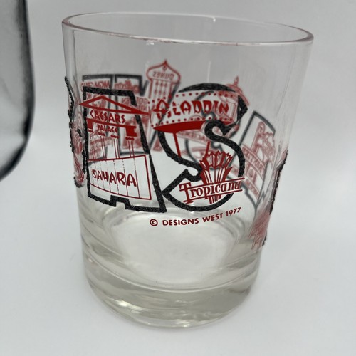 Las Vegas Vintage 1977 Cocktail Glasses Retro Hotel Designs Souvenier Set Of 2 - Picture 6 of 8