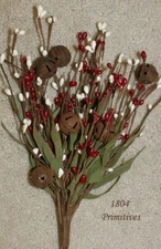 12" Pip Berry Stem Bunch w/Rusty Tin BELLS - Red and Cream - Christmas Holiday