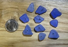Sea glass - 10 Mini Center Drilled Pieces Of Steel Blue Sea Glass