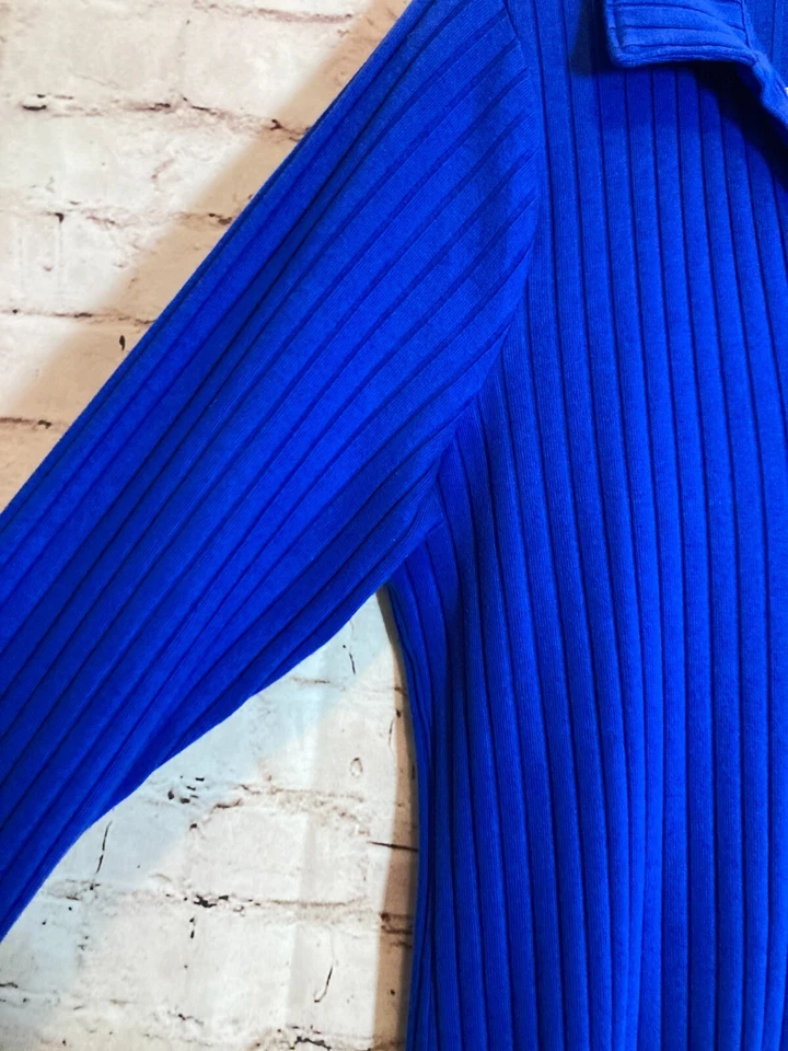 Antiguo Vestido Suéter Azul Marino Para Mujer XL Brillante Cobalto Acanalado Popover Tejido Elástico Largo Foto 4 de 4