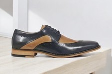 Stacy Adams Tammany Folded Moc Toe Oxford Men's Dress Shoe Navy/Tan Size 12 M