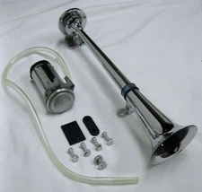 CHROME 15" Trumpet Air Horn & Compressor Kit Train Semi Truck Boat LOUD 125 db