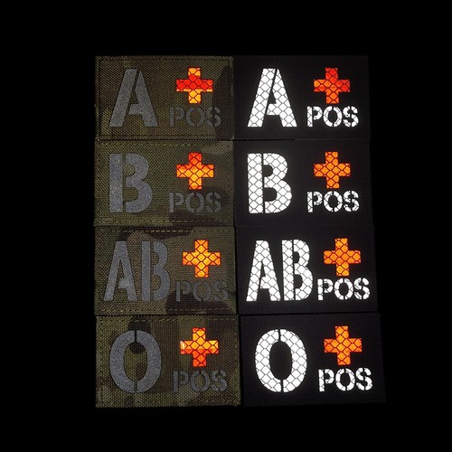IR Reflective Blood Type A+ B+ AB+ O+ POS Medical Hook Loop Patch Fastener Badge - Picture 3 of 23