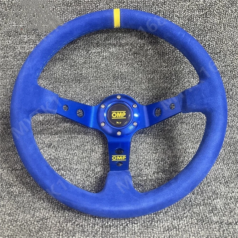 OMP 350mm 14' Gamuza Cuero Cono Profundo 9cm Azul Soporte Volante Carreras Foto 2 de 4