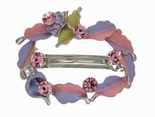 Leaf Flower Floral Hair Metal Barrette Clasp Clip Austrian crystal Enamel VTG