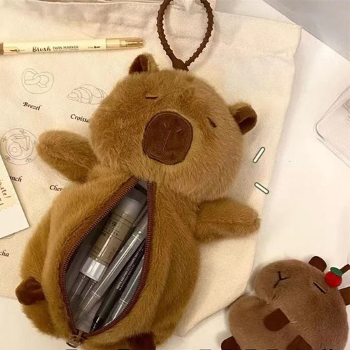 Large Capacity Cartoon Capybara Plush Doll Capibara Plush Pencil Pouch School