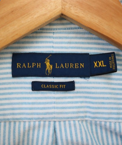 Camisa Ralph Lauren Para Hombre 2XL Azul A Rayas Carne Pony Logo Preppy Botón Frontal - Imagen 5 de 7