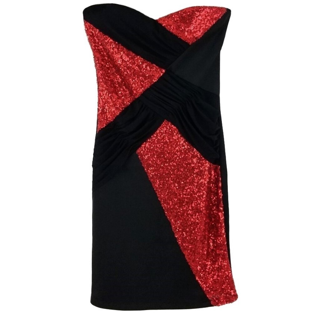 strapless open back dress The Stacey Sequin Mini Sleeveless Holiday Dress Red- ShopAA