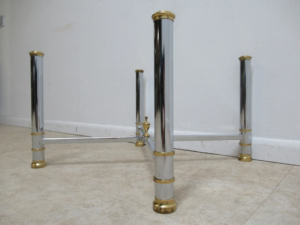 Vintage French Regency Chrome Brass Coffee Table Base - Image 3 of 4